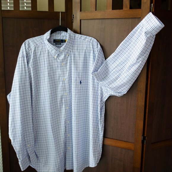 Polo Ralph Lauren Performance Long Sleeve Shirt – 2XB Blue Windowpane Check - Picture 3 of 3